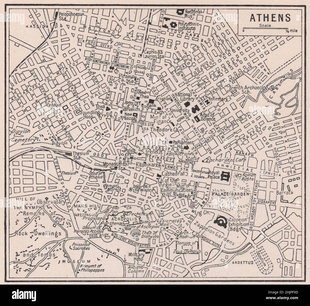 Piano della capitale greca così com'è oggi. Grecia. Atene (mappa 1923) Foto Stock