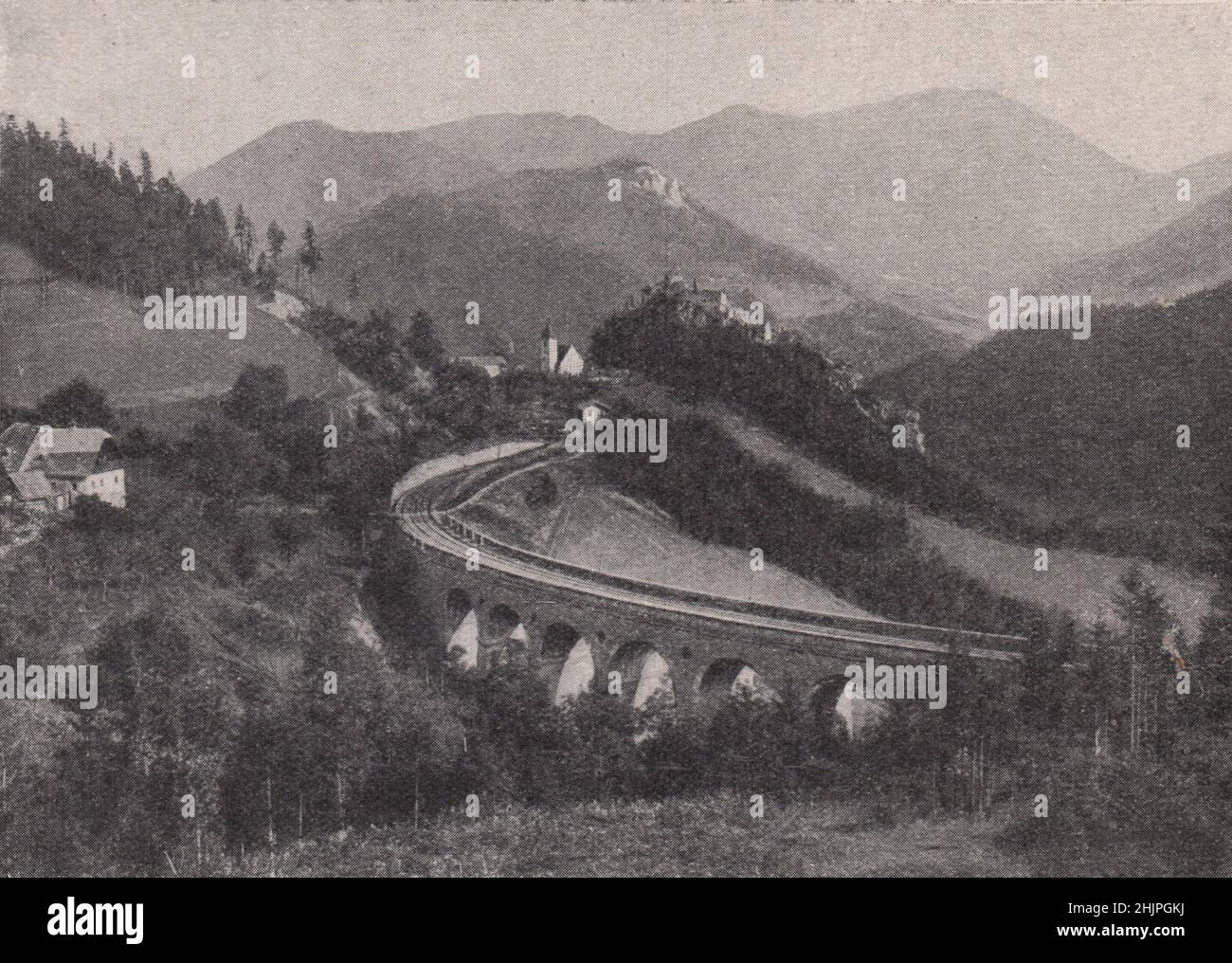 Famosa ferrovia di montagna della catena montuosa Orientale. Austria (1923) Foto Stock