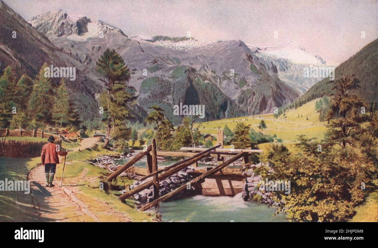 Vista dalla valle di Seebach, l'Ankogel è un picco notevole tra le Alpi del Tirolo centrale. Carinzia. Austria (1923) Foto Stock