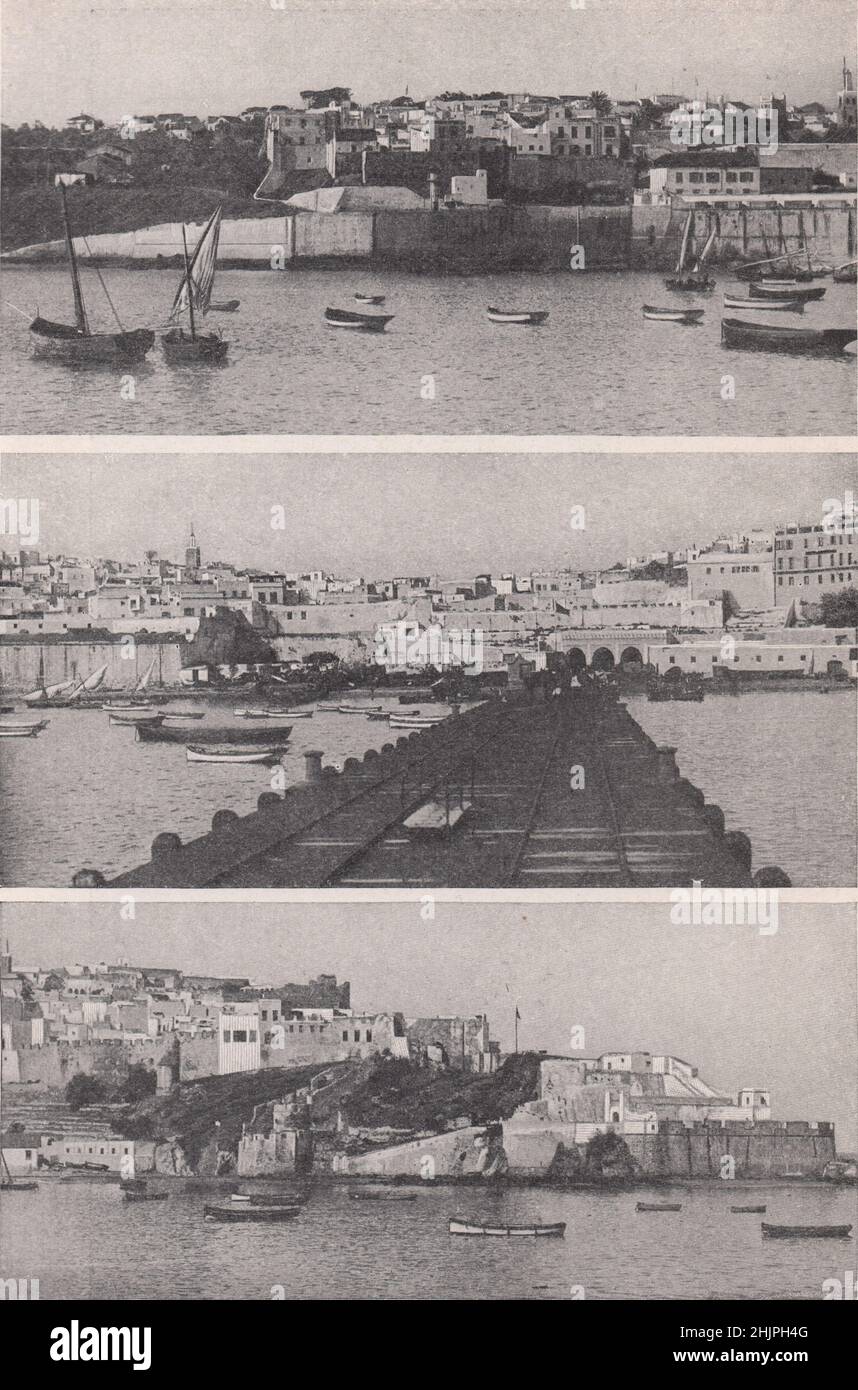 Panorama di una parte costiera del pittoresco Tangeri. Marocco. Stati di Barbary (1923) Foto Stock