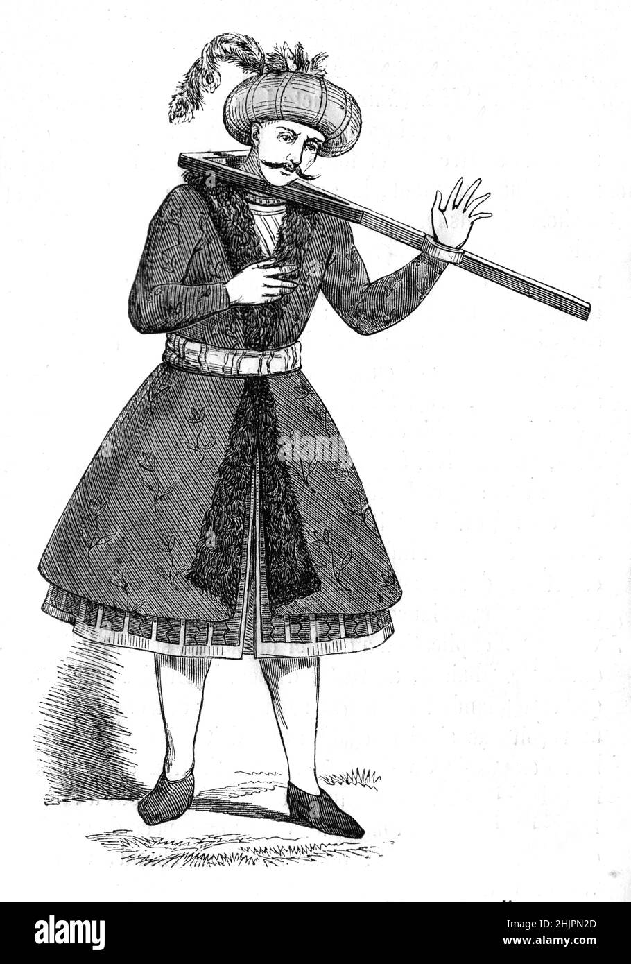 Punizione carcan in Persia, ora Iran, mostrando l'uso di un anello di ferro o di legno per punizione, umiliazione pubblica o pubblica Shaming di Petty criminali o dissidenti. Illustrazione o incisione vintage 1865. Foto Stock