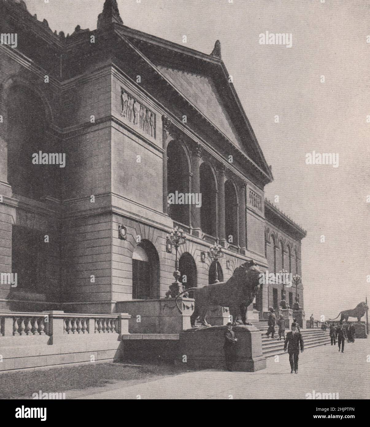Frontage fiancheggiato da leoni dell'istituto d'arte di Chicago. Illinois (1923) Foto Stock
