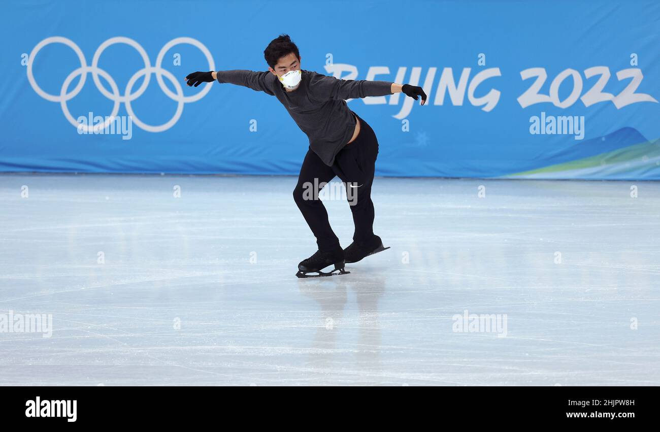 Pechino, Cina. 31st Jan 2022. Nathan Chen degli Stati Uniti partecipa ad una sessione di allenamento di pattinaggio di figura al Capital Indoor Stadium di Pechino, Cina, 31 gennaio 2022. Credit: CaO CAN/Xinhua/Alamy Live News Foto Stock