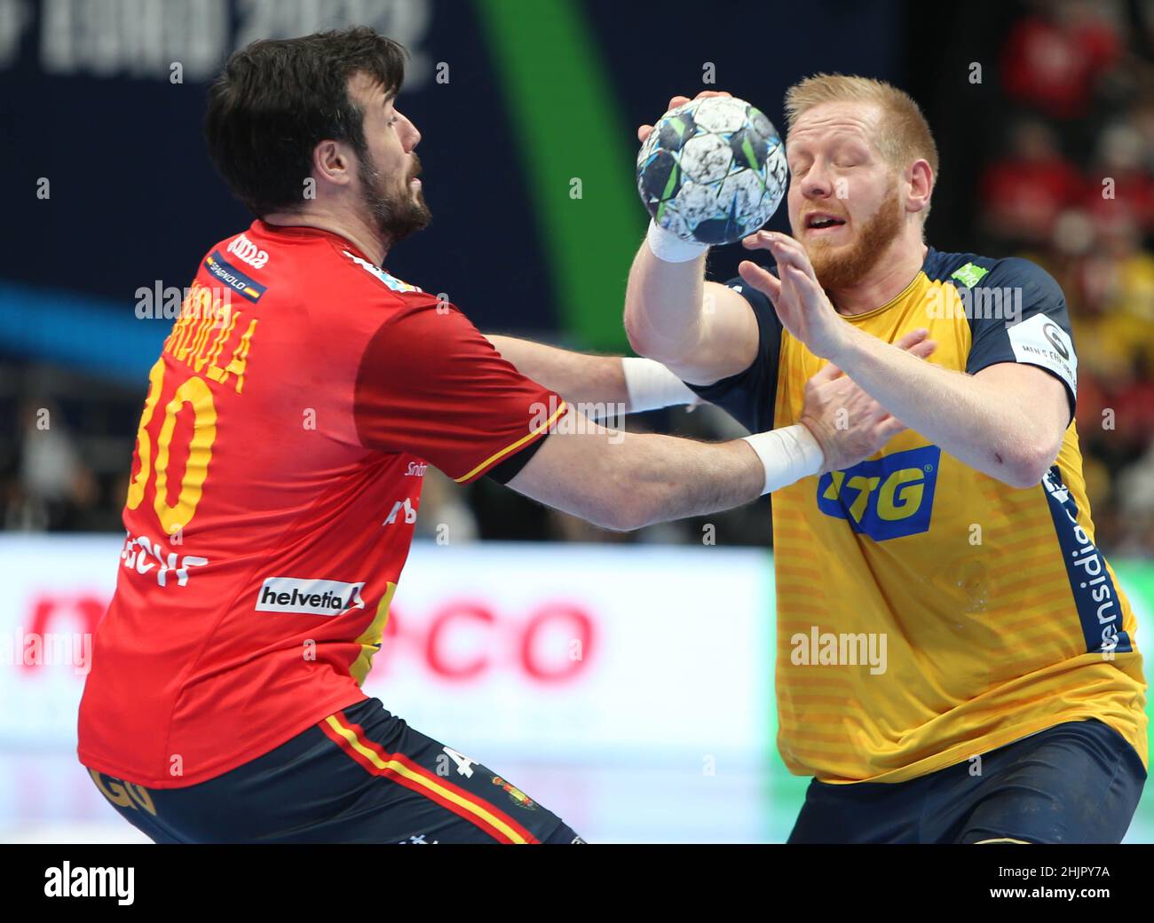 Jim Gottfridsson di Svezia durante l'euro degli uomini EHF, finale di pallamano tra Svezia e Spagna il 30 gennaio 2022 presso l'Arena multifunzionale di Budapest, Ungheria - Foto Laurent Lairys / MAXPPP Foto Stock