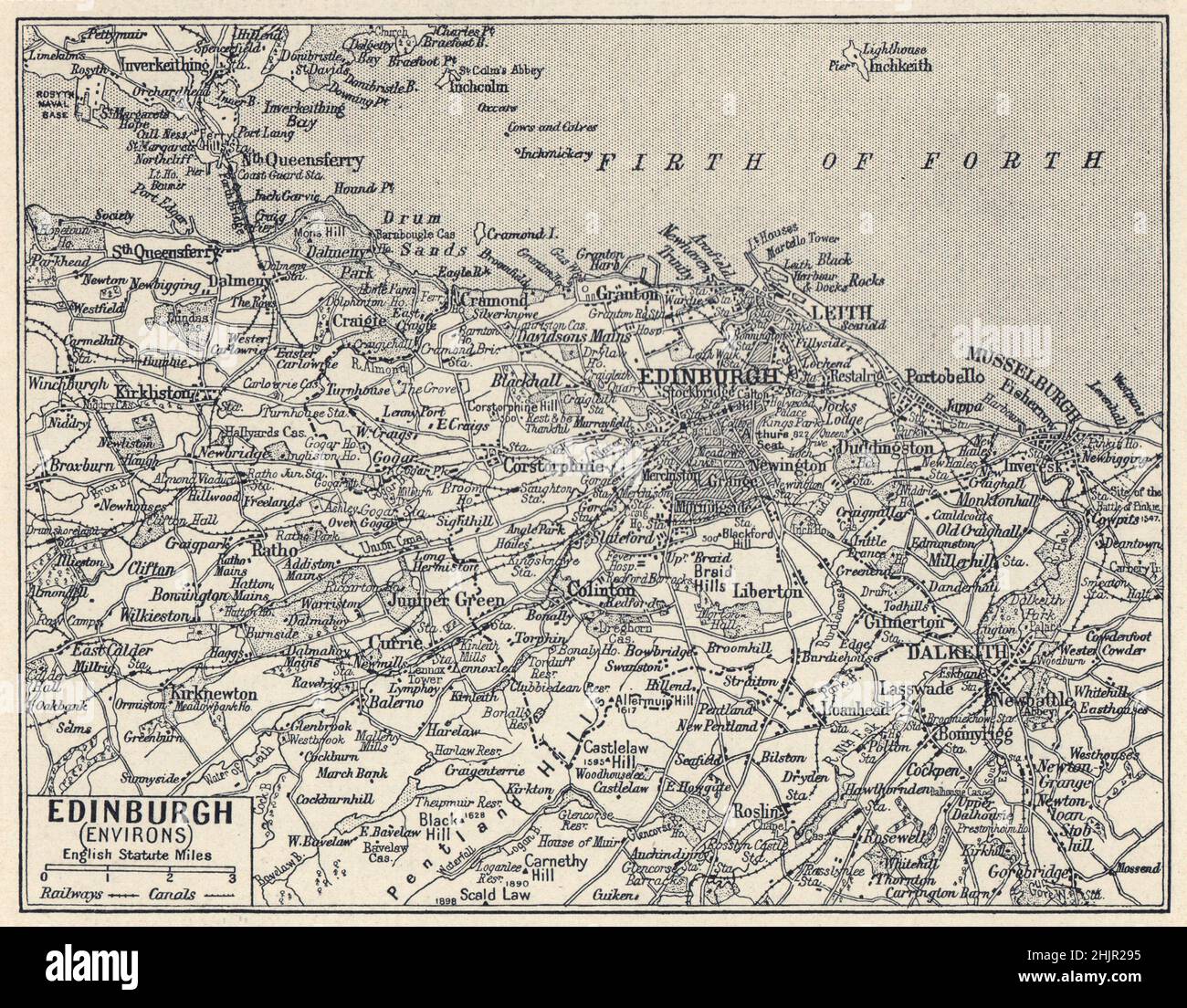 Edimburgo, i suoi dintorni, le comunicazioni e la nave. Scozia (1923) Foto Stock