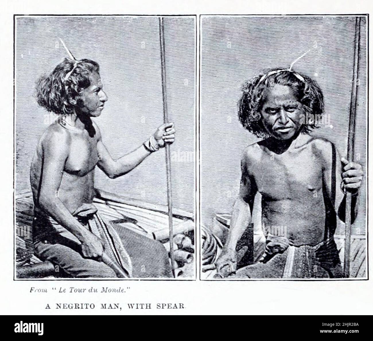 Negrito uomo con Spear [il termine Negrito (/nɪˈɡriːtoʊ/) si riferisce a diversi gruppi etnici che abitano parti isolate del sud-est asiatico e delle isole Andamane. Le popolazioni spesso descritte come Negrito comprendono: Le popolazioni delle Andamane (tra cui le grandi Andamane, le Onge e Jarawa e i Sentinelesi) delle Isole Andamane, le popolazioni Semang (tra cui il popolo Batek) della Malesia peninsulare, il popolo Maniq della Thailandia meridionale, nonché l'Aeta dell'Isola di Luzon, ATI, E Tumandok di Panay Island, Agta di Sierra Madre e Mamanwa di Mindanao Island e circa 30 altre officiall Foto Stock