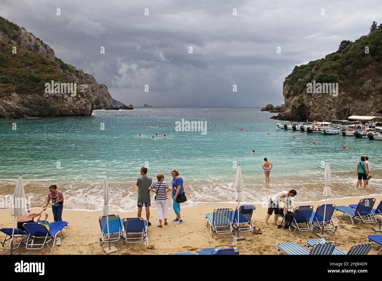 Spiaggia di Palaiokastritsa, Corfù, Grecia. Foto Stock