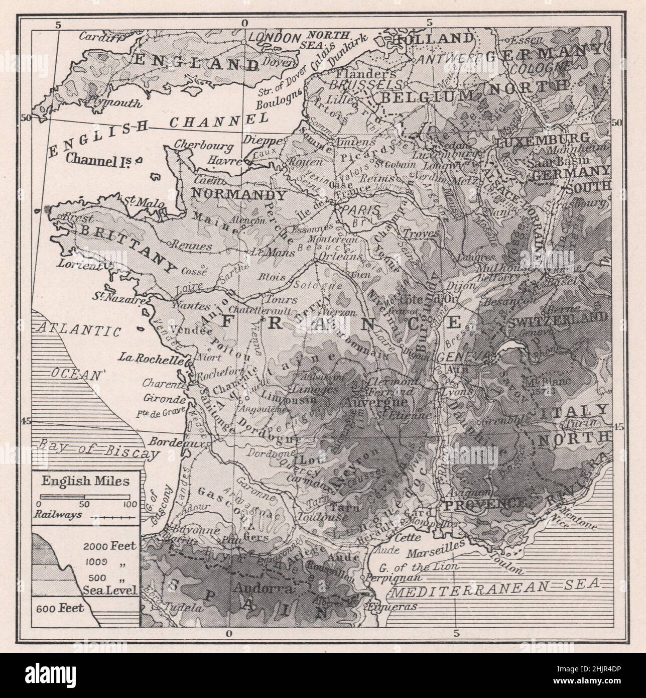 Varie terre di Francia da canale a Mediterraneo (mappa 1923) Foto Stock