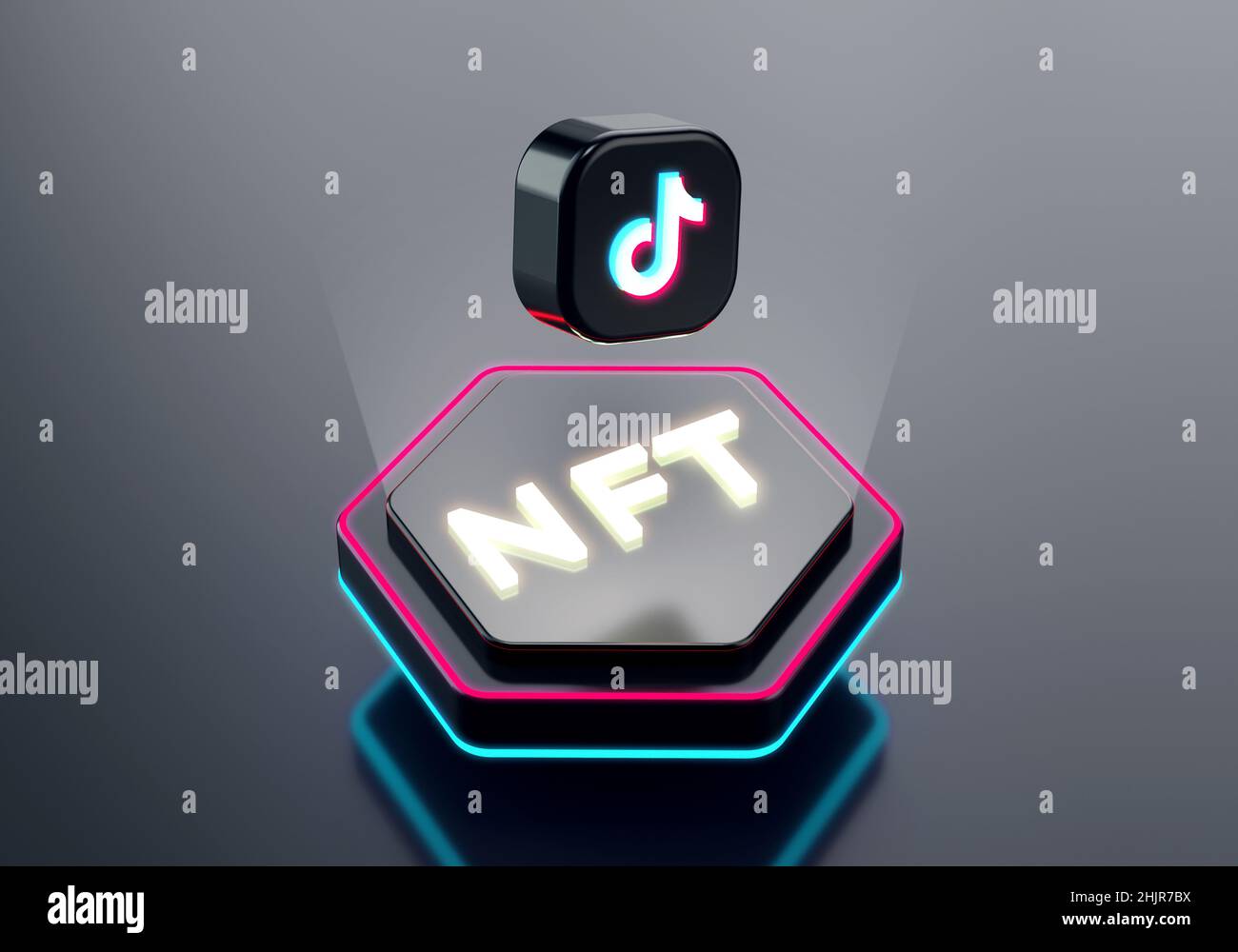 Valencia, Spagna - Gennaio 2022: L'app TikTok sta cercando di aggiungere l'integrazione NFT e l'adozione di massa della tecnologia blockchain. Giganti dei social media che supportano Foto Stock