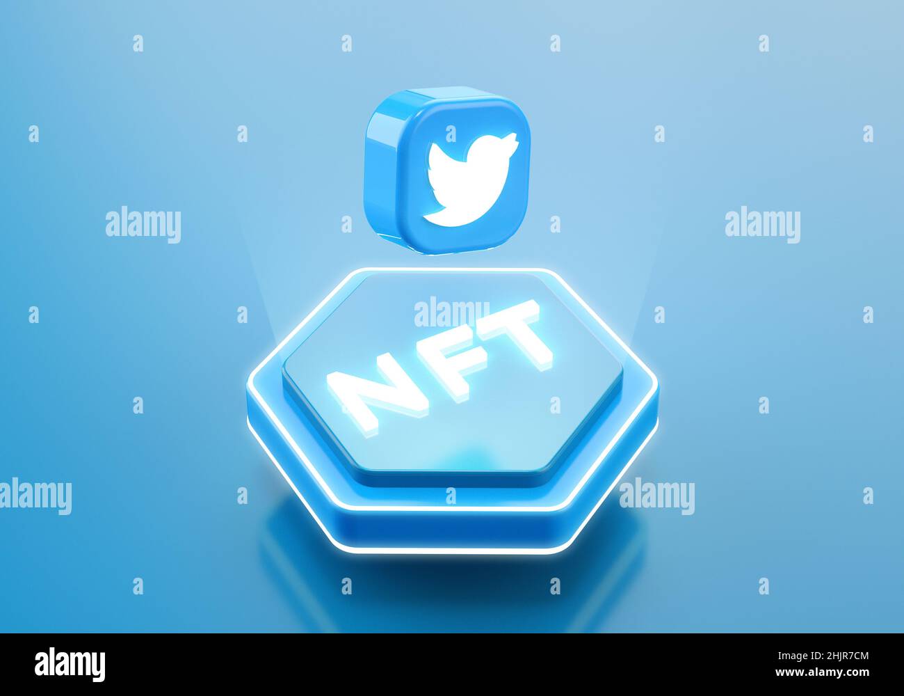 Valencia, Spagna - Gennaio, 2022: Twitter app sta adottando l'integrazione NFT come immagine di profilo e blockchain tecnologia adozione di massa. social media gi Foto Stock