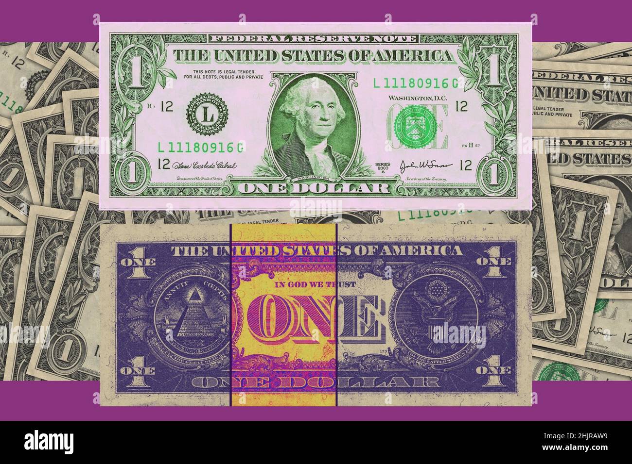 Illustrazione creativa circa con un dollaro fatture Foto Stock