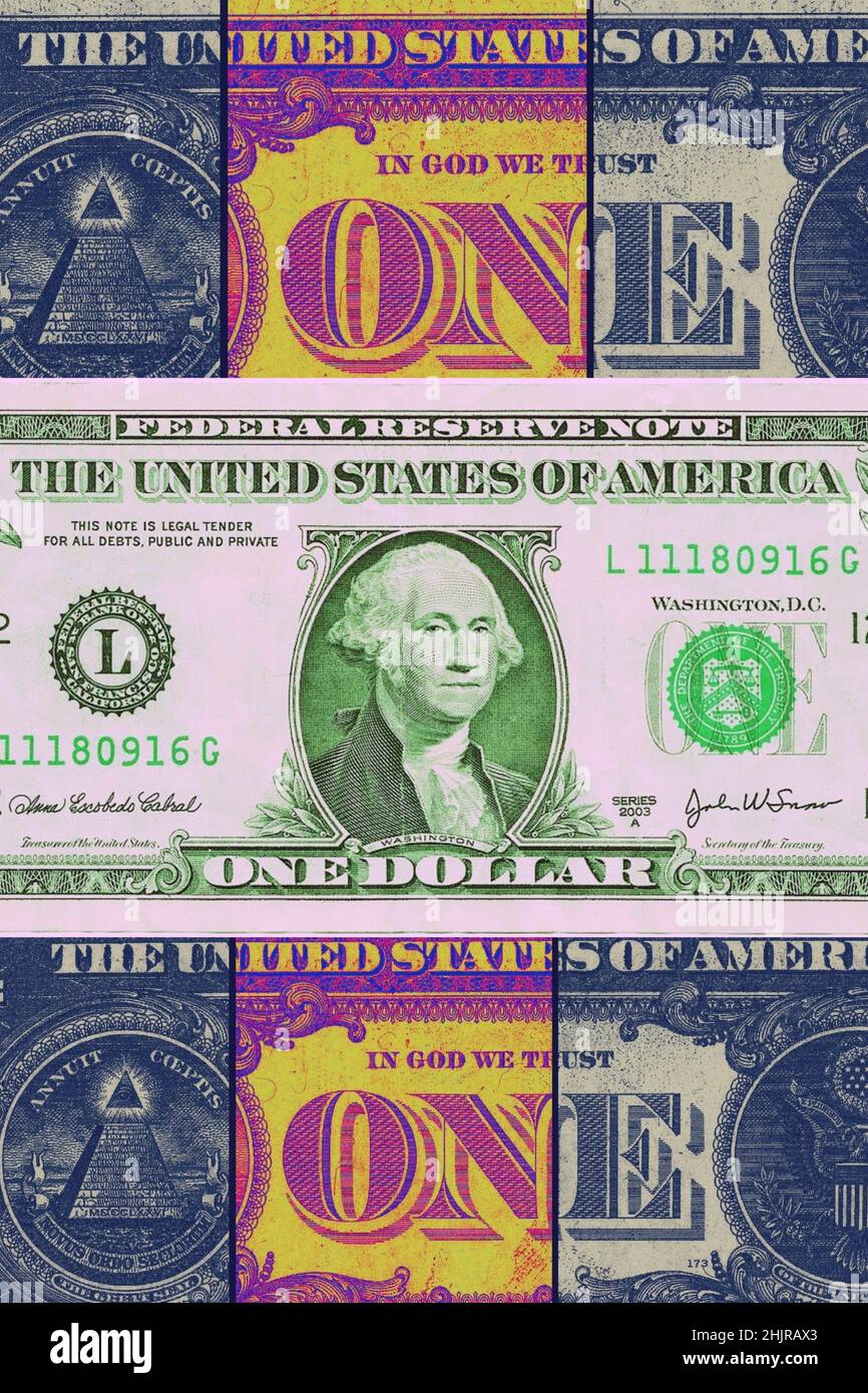 Illustrazione creativa circa con un dollaro fatture Foto Stock