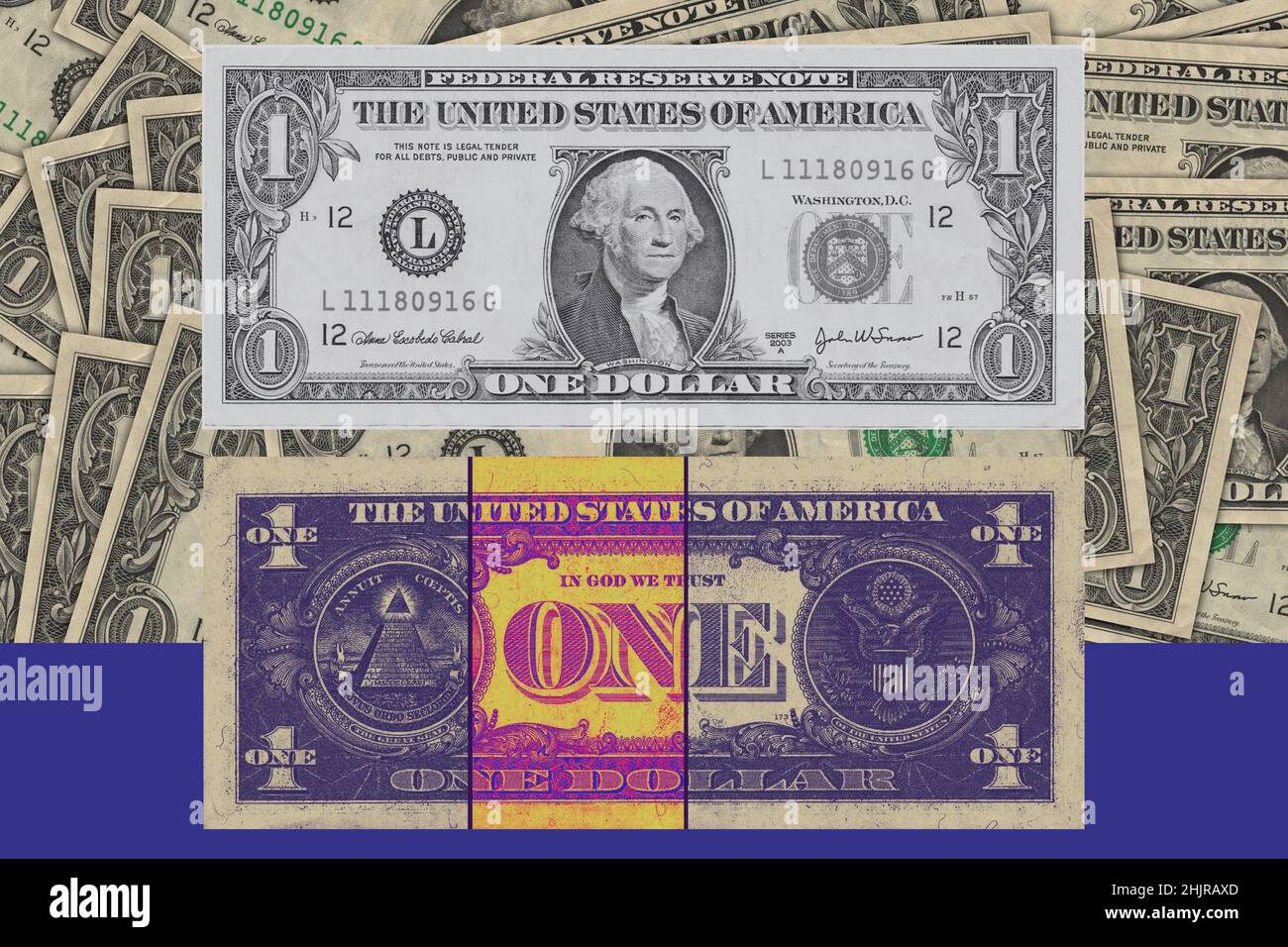 Illustrazione creativa circa con un dollaro fatture Foto Stock