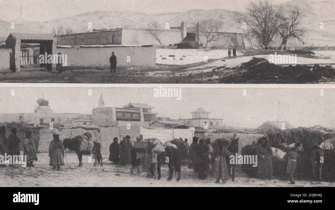 Shara sume tra la neve dei monti Altai e lamas presso il monastero di Wong. Mongolia (1923) Foto Stock