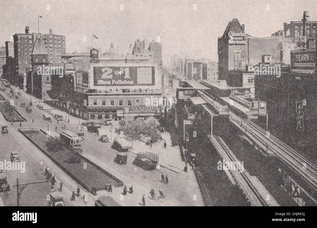 Ferrovia sopraelevata a Columbus Avenue e Broadway. New York City (1923) Foto Stock