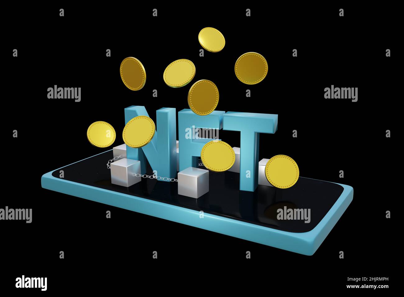 Caratteri NFT per monete e Blockchain non fungibili. 3d rendering Foto Stock