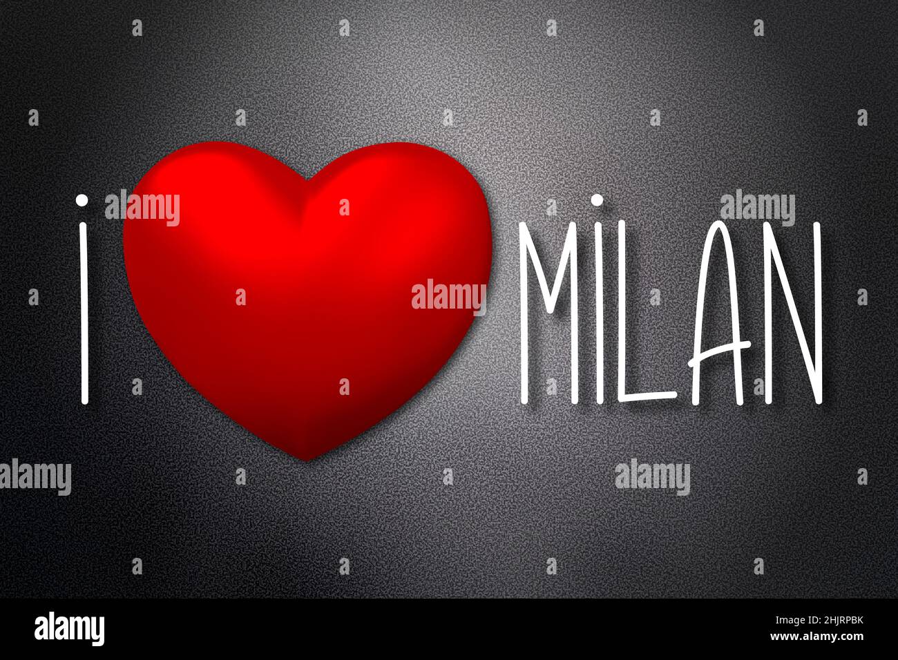 Amo Milano - forma del cuore, sfondo nero - illustrazione 3D Foto Stock
