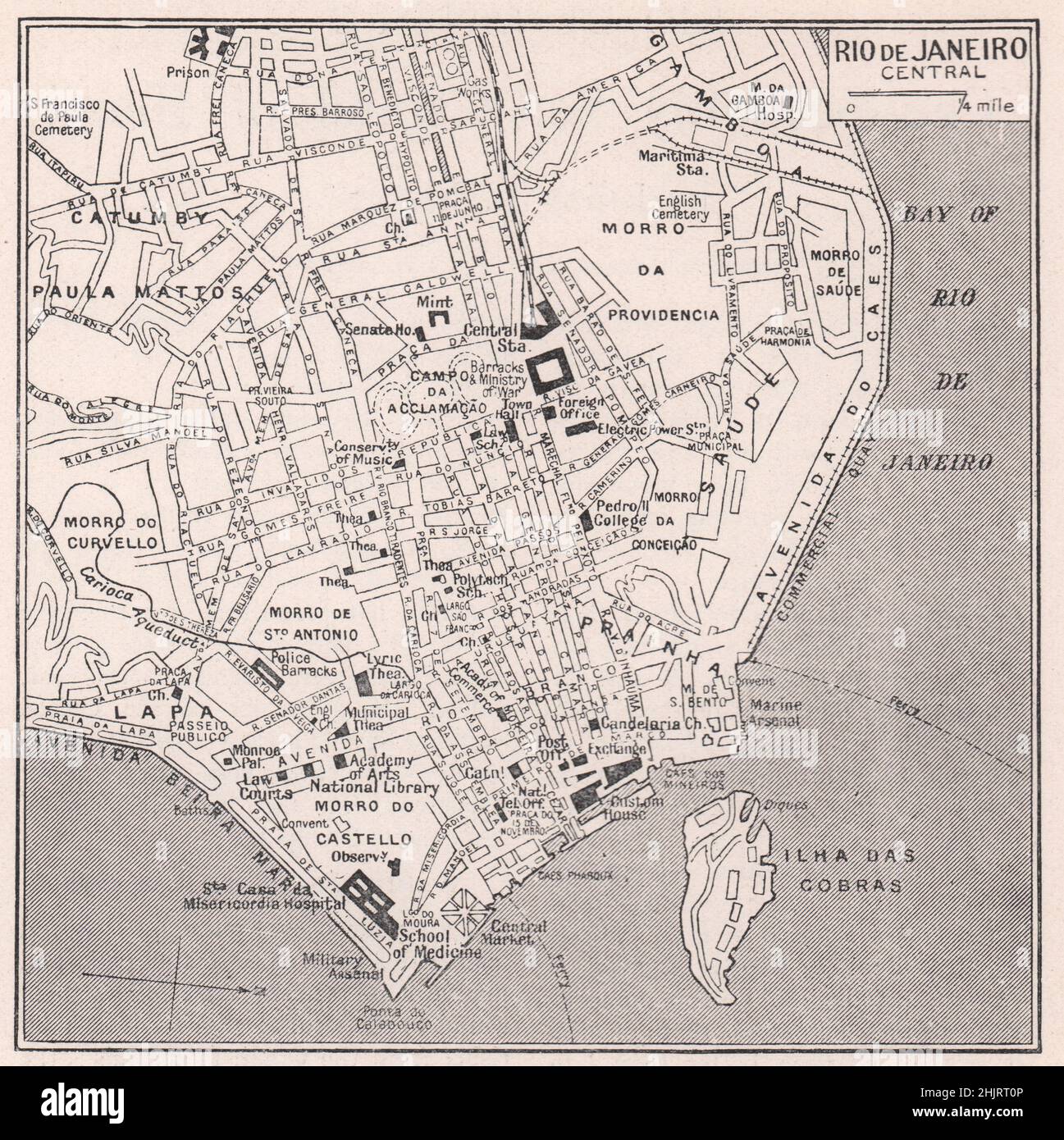 Nucleo di Rio de Janeiro nella sua penisola centrale (mappa del 1923) Foto Stock