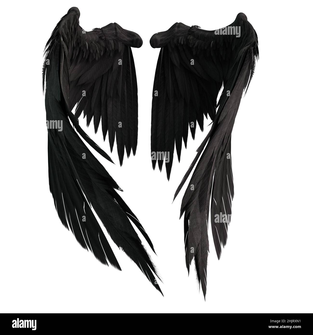 Coppia di ali d'angelo isolate con 3D piume su sfondo bianco, 3D Illustrazione, 3D rendering Foto Stock