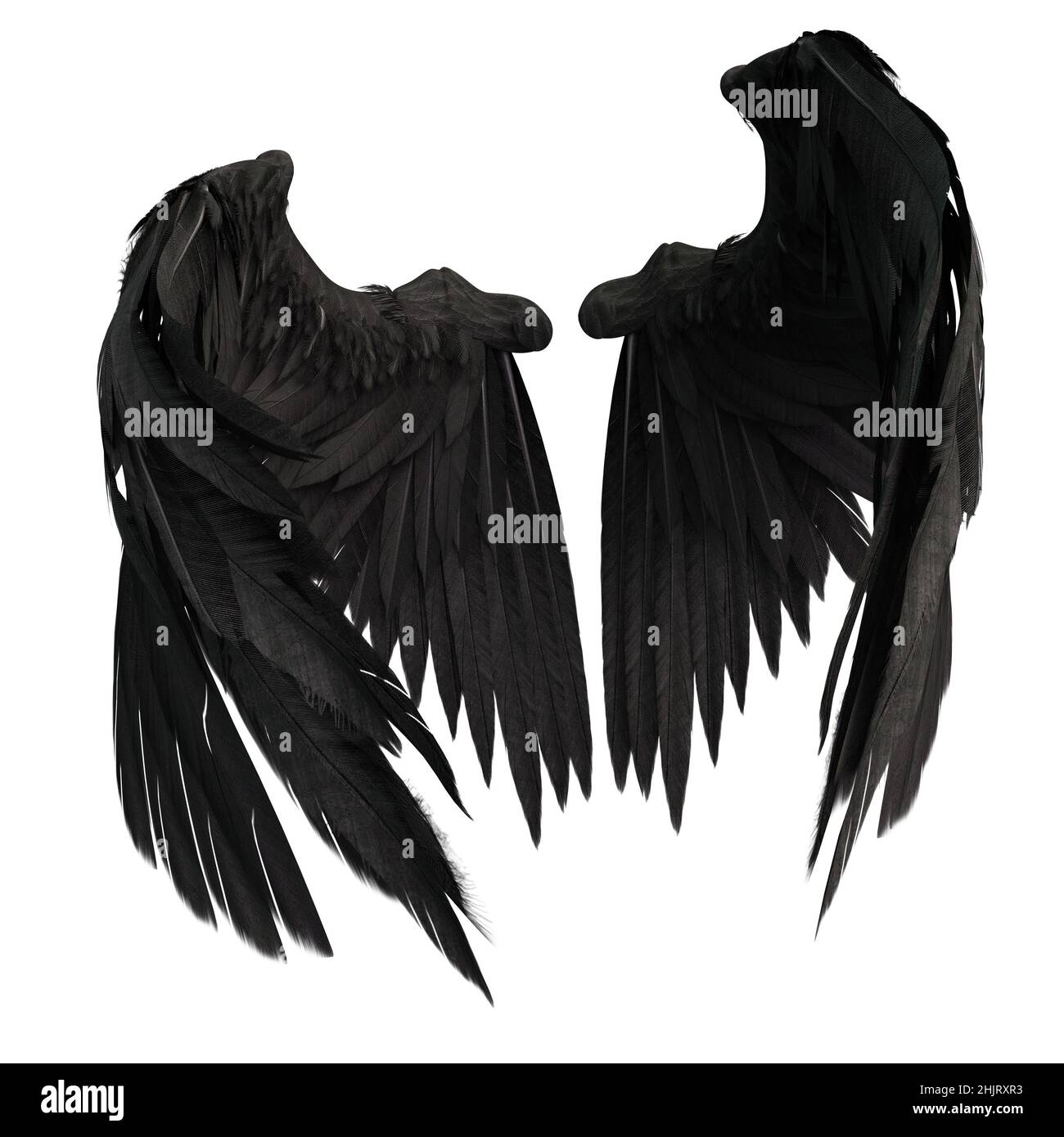Coppia di ali d'angelo isolate con 3D piume su sfondo bianco, 3D Illustrazione, 3D rendering Foto Stock
