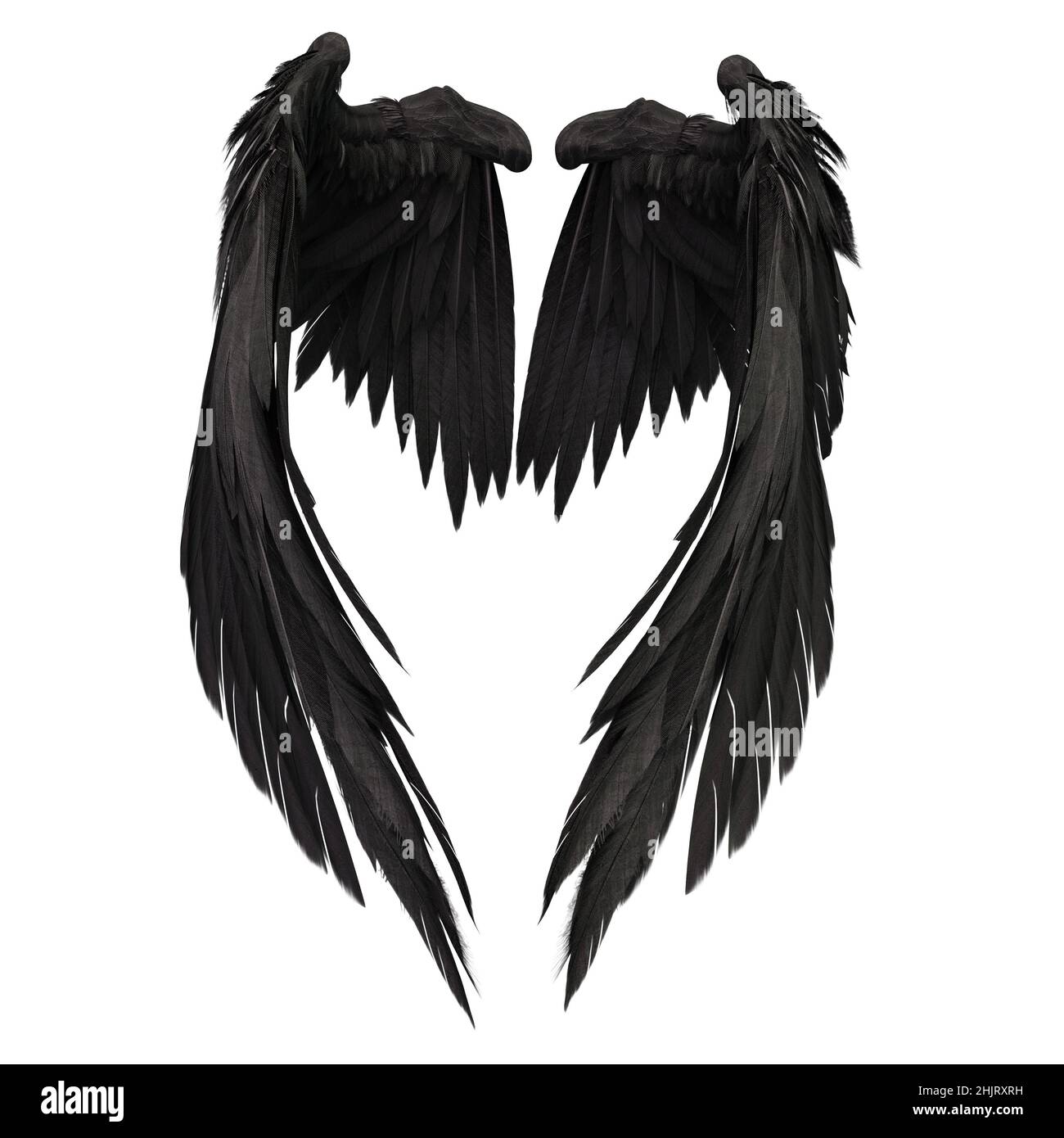 Coppia di ali d'angelo isolate con 3D piume su sfondo bianco, 3D Illustrazione, 3D rendering Foto Stock