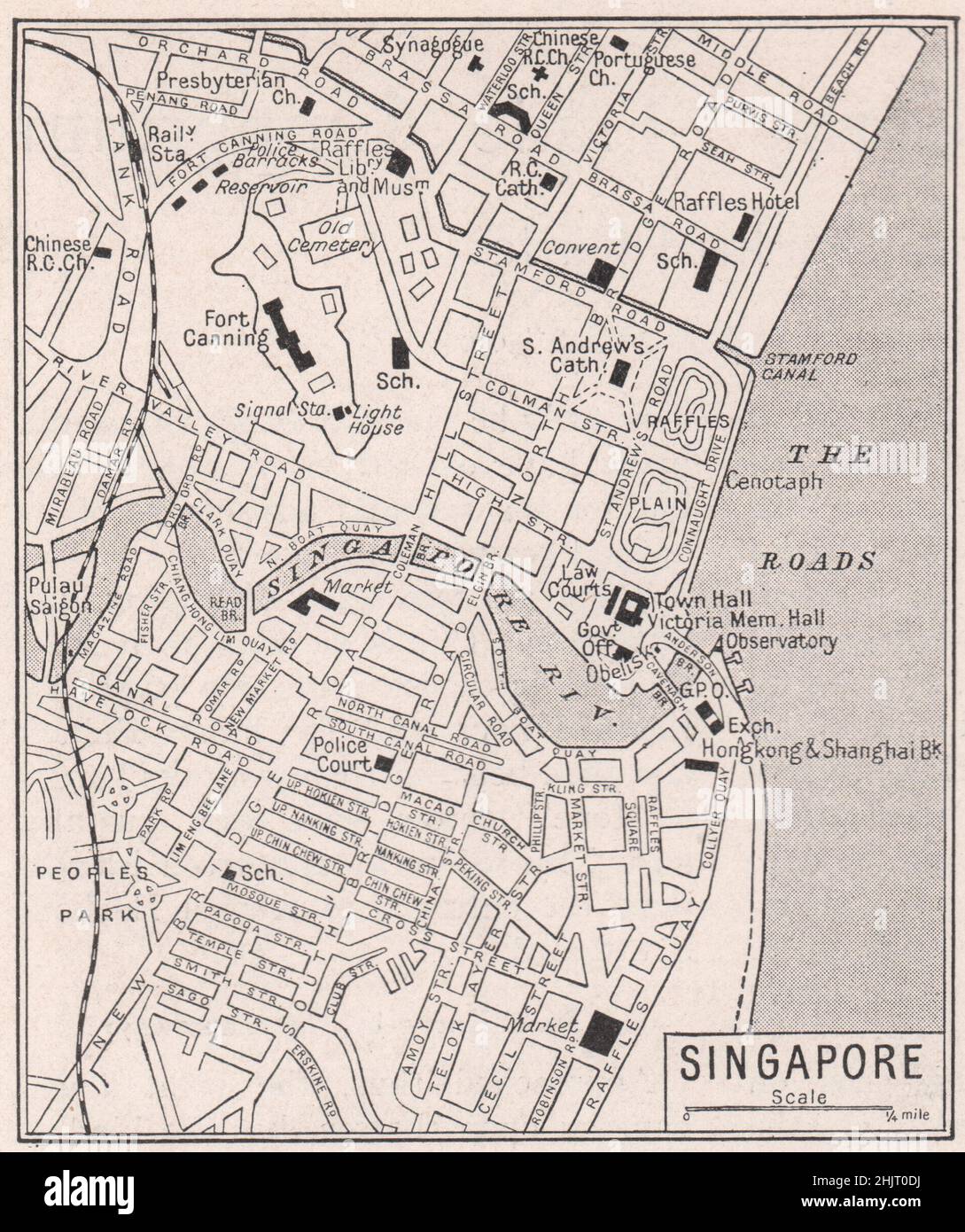 Città e lungomare di Singapore (mappa 1923) Foto Stock