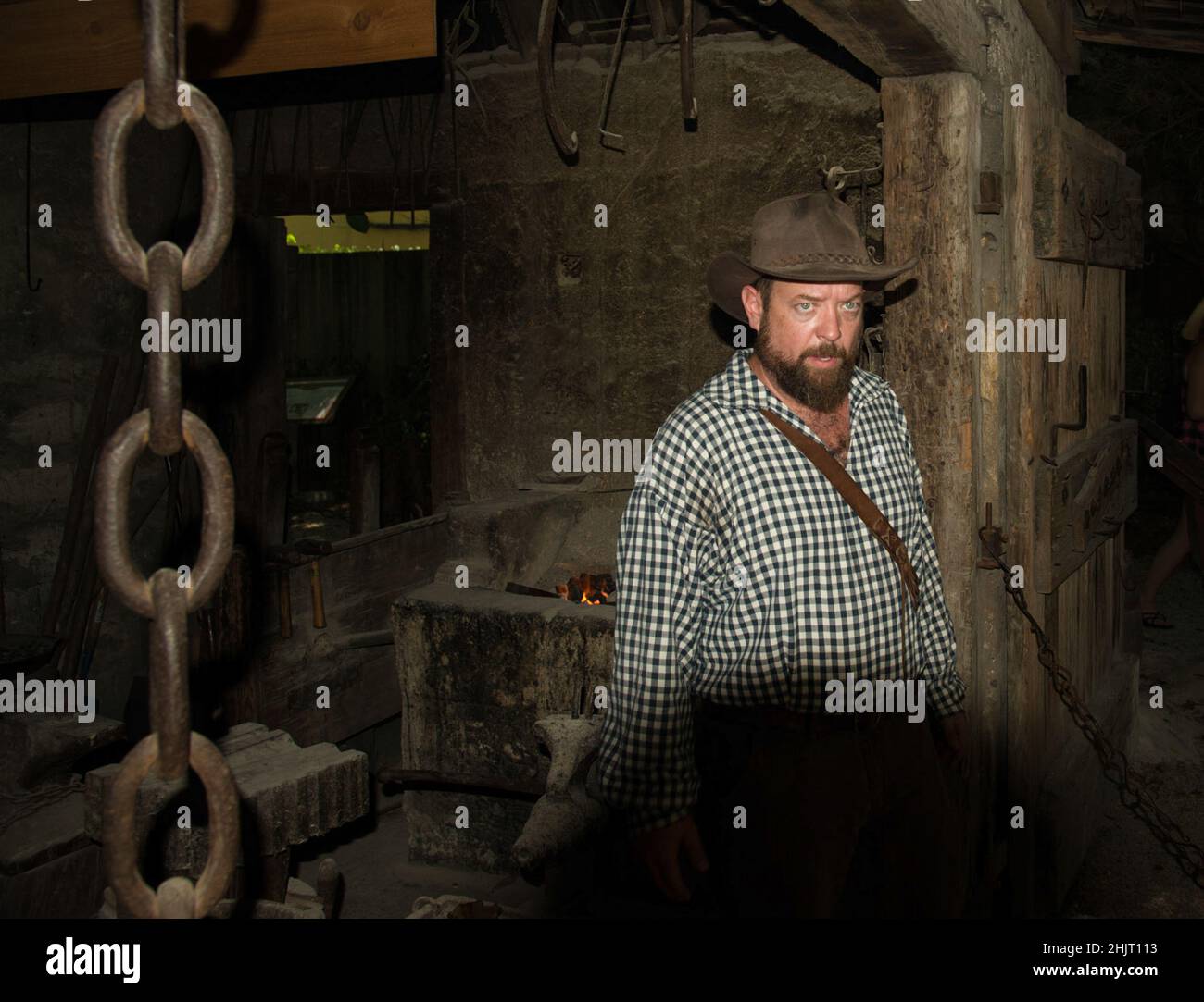 Dimostrazione di Gunnsmith in Colonial Quarter St. Augustine, Florida Stati Uniti Foto Stock