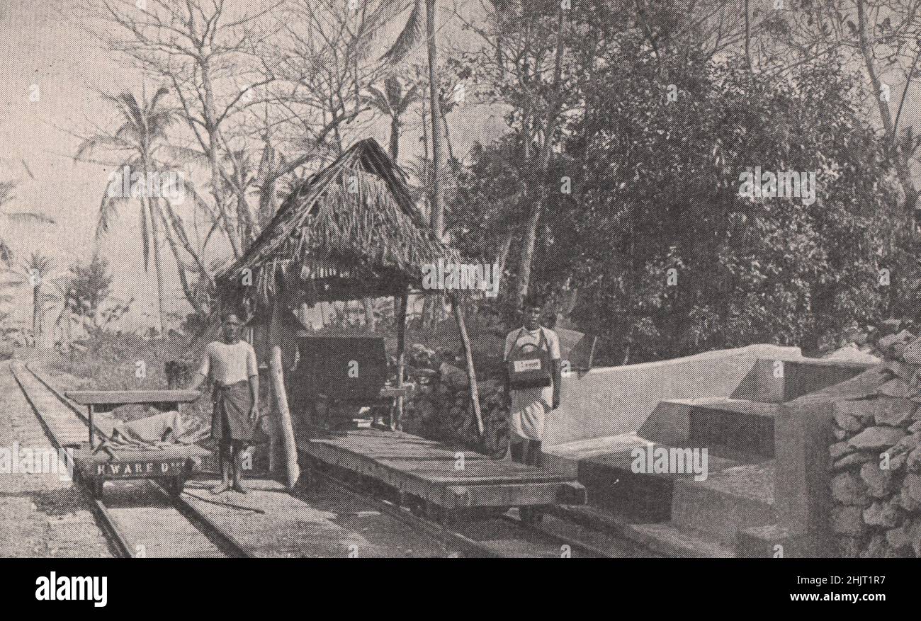 Una delle stazioni ferroviarie in miniatura di Ocean Island. Kiribati. Isole del Pacifico del Sud (1923) Foto Stock