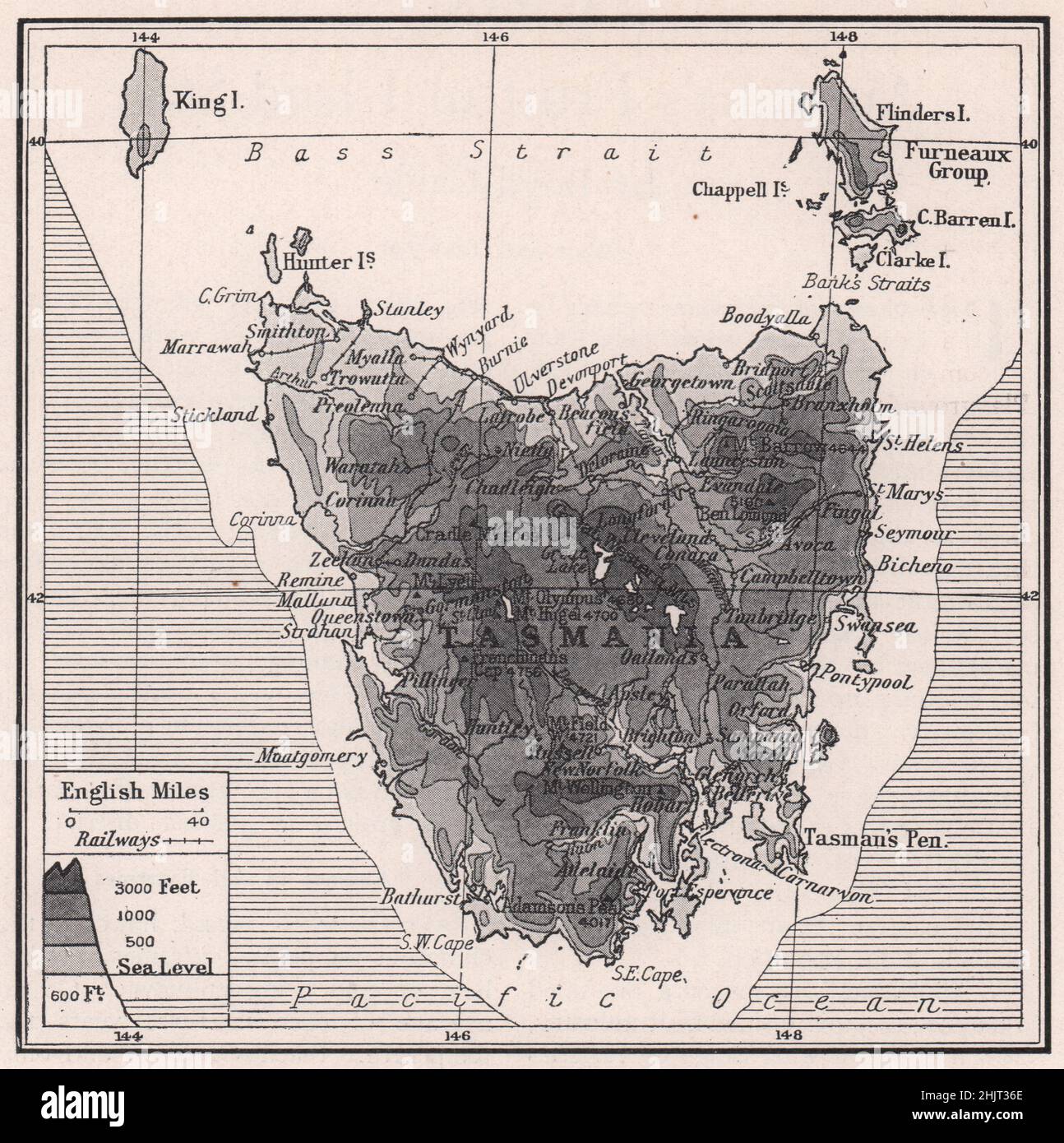 Tasmania, un frammento dell'Australia reciso dal mare (mappa 1923) Foto Stock