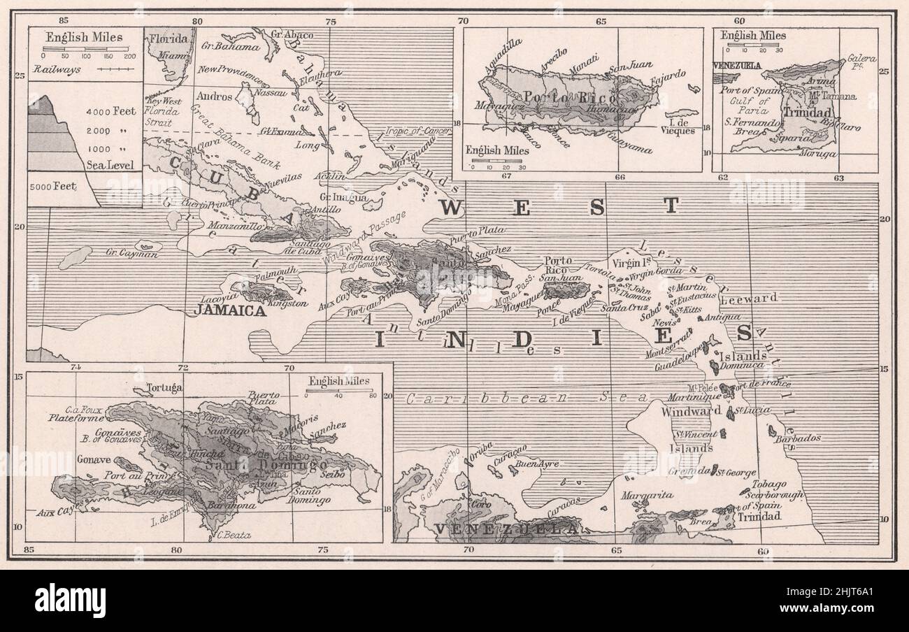 Come le isole delle Indie Occidentali sono attraversate l'entrata dei Caraibi (mappa 1923) Foto Stock
