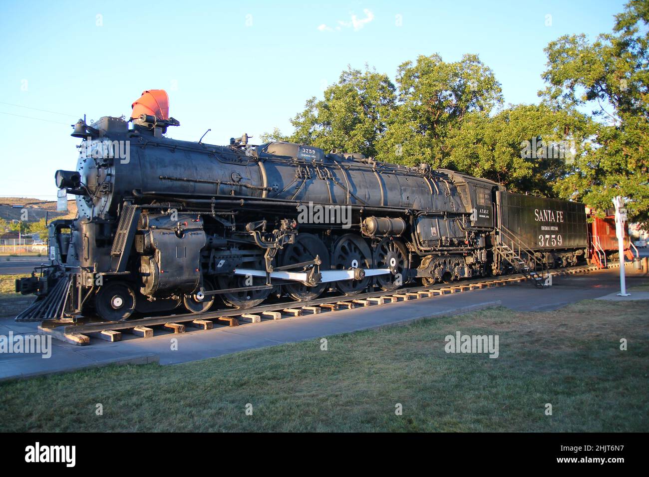 La locomotiva nera a vapore sulla Route 66 a Kingman in Arizona Foto Stock