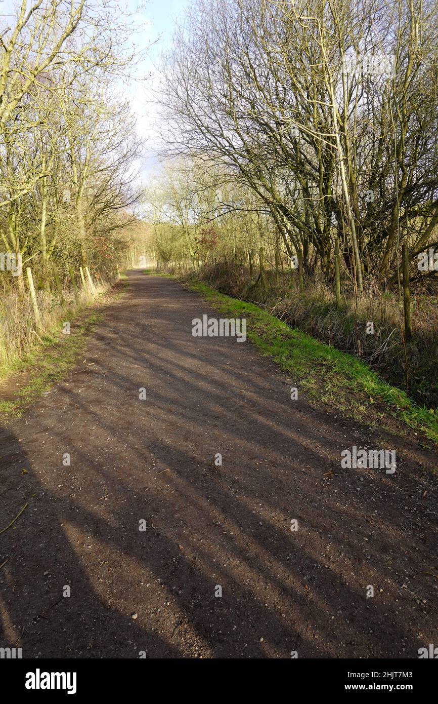 Il Sentiero Sett Valley, che corre tra New Mills e Hayfield, Derbyshire, dove c'era stata una pista ferroviaria fino al taglio Beeching. Foto Stock