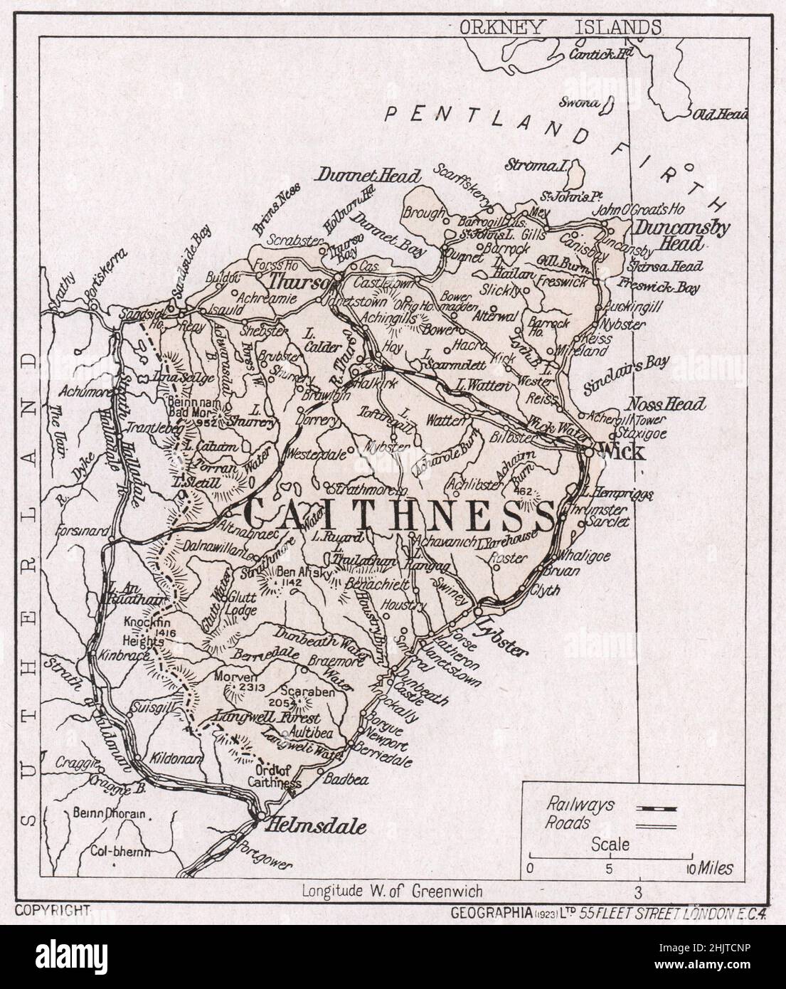 Mappa di Caithness (1913) Foto Stock