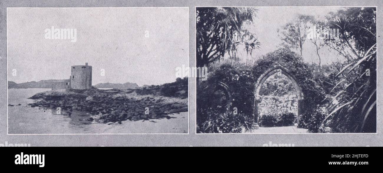 Castello di Cromwell, Tresco, rovine dell'abbazia, Tresco. Cornovaglia (1913) Foto Stock