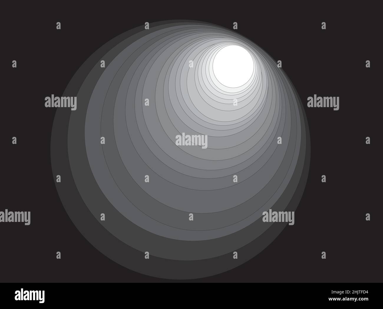 La grafica è stata creata come risultato della trasformazione del cerchio. Mediante l'uso di transizioni tonali, è stato ottenuto l'effetto di profondità. Illustrazione Vettoriale