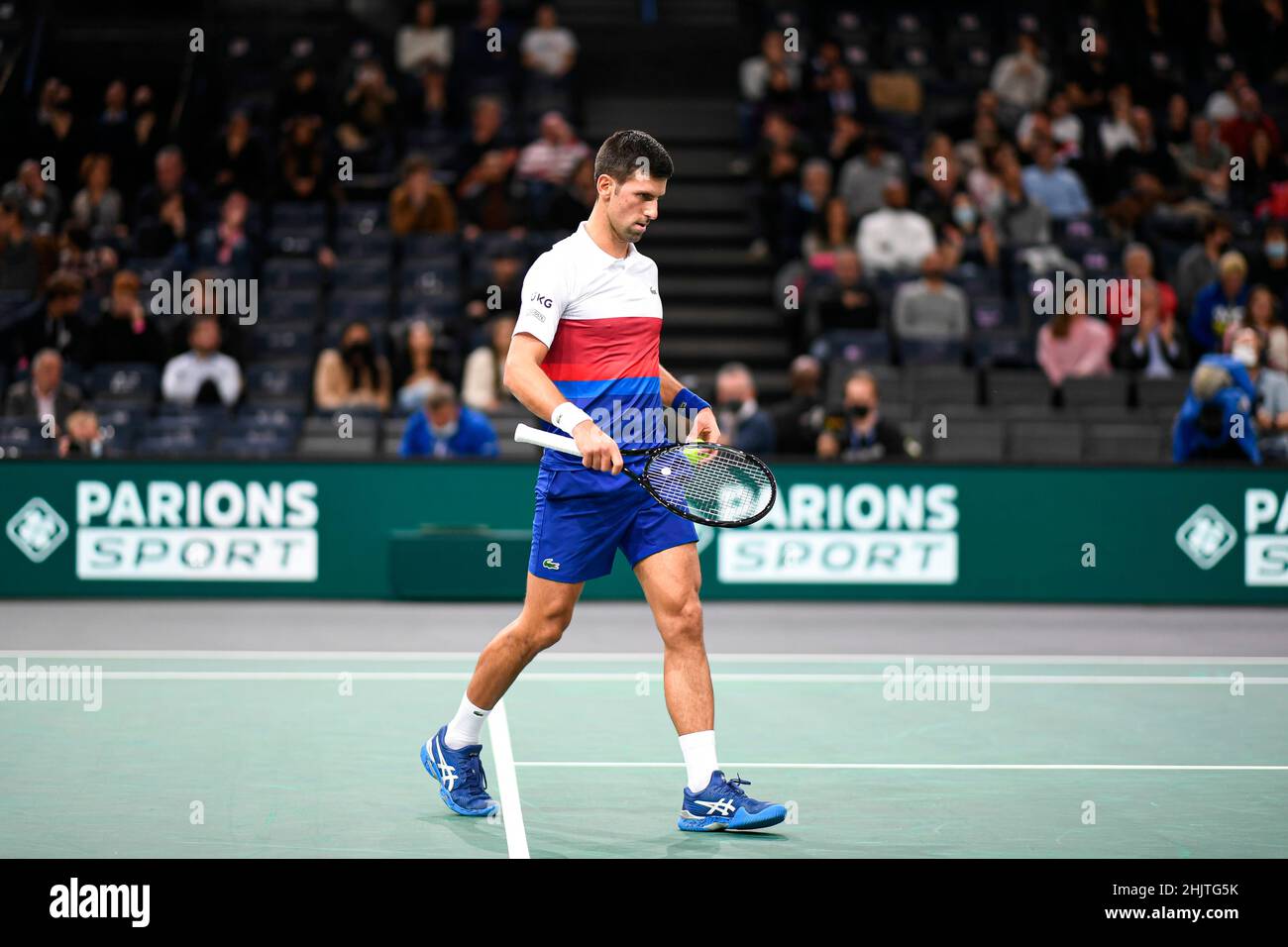 Novak Djokovic in Serbia durante il torneo di tennis Rolex Paris Masters 2021, ATP Masters 1000, il 2 novembre 2021 presso l'Accor Arena di Parigi, Francia Foto Stock