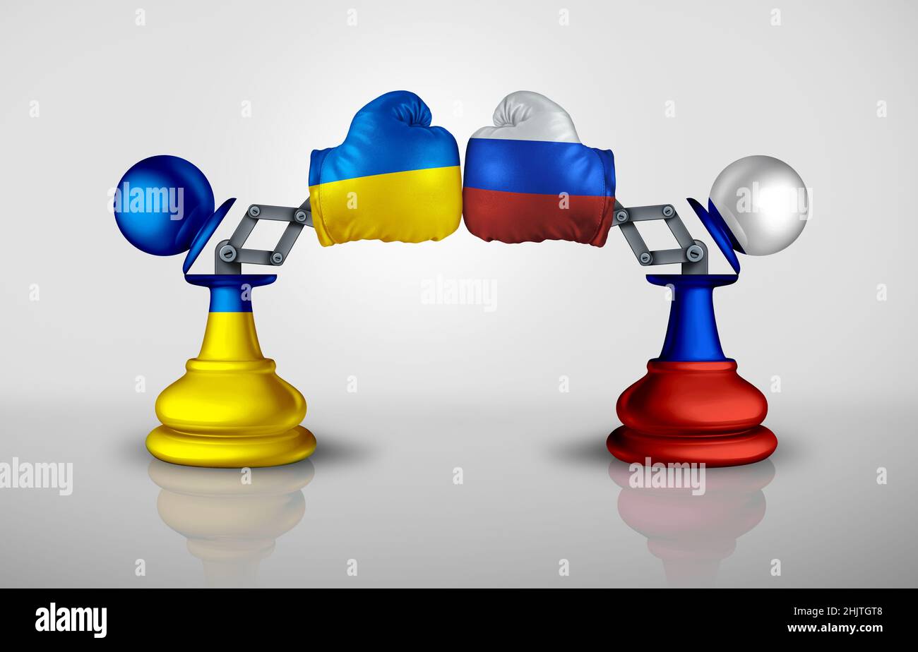 Russia e Ucraina si scontrano come un conflitto geopolitico tra le nazioni ucraine e russe come un concetto di sicurezza europeo a causa della politica. Foto Stock