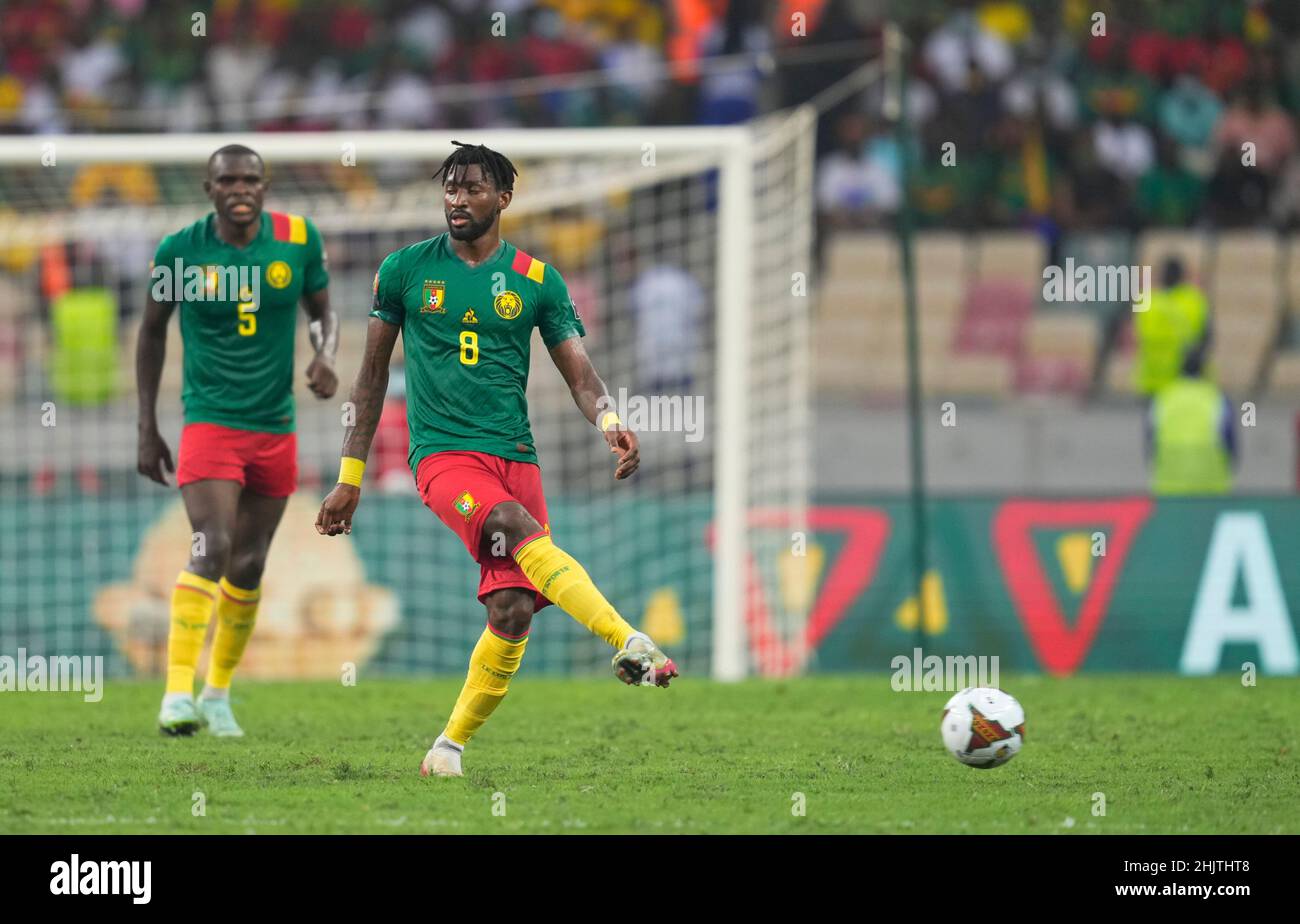 Douala, Camerun, 29 gennaio 2022: André-Frank Zambo Anguissa del Camerun contro la Gambia, Coppa delle nazioni dell'Africa allo stadio del Japoma. Prezzo Kim/CSM. Foto Stock