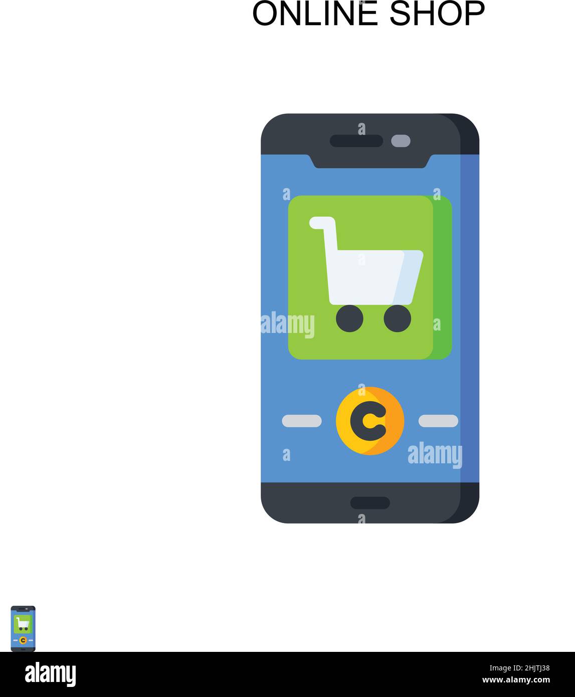 Negozio online semplice icona vettoriale. Modello di disegno del simbolo di illustrazione per l'elemento dell'interfaccia utente mobile Web. Illustrazione Vettoriale