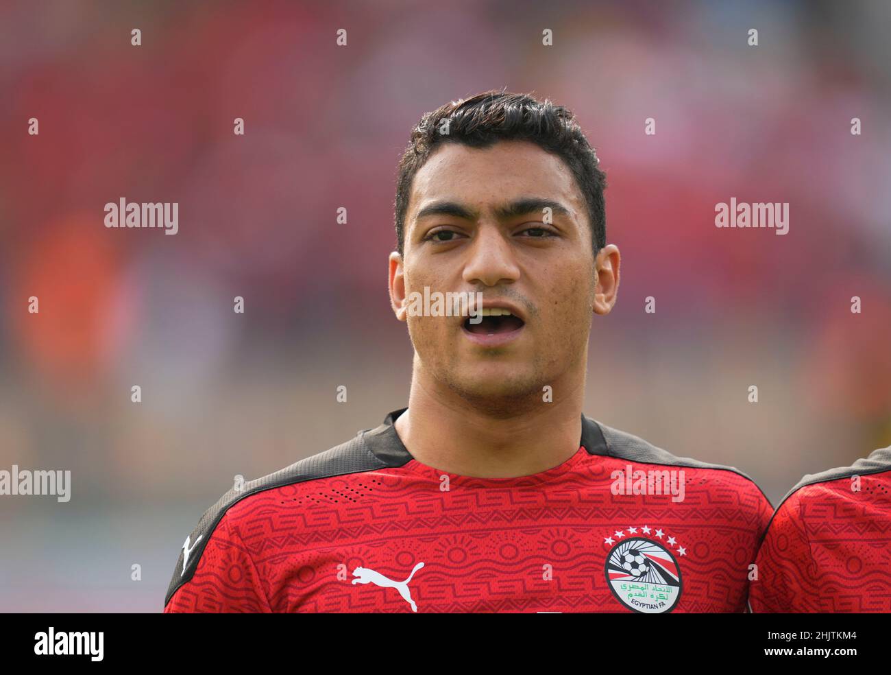 Yaounde, Camerun, 30 gennaio 2022: Mostafa Mohamed d'Egitto durante il Marocco contro Egitto-Africa Cup of Nations allo stadio Ahmadou Ahidjo. Prezzo Kim/CSM. Foto Stock