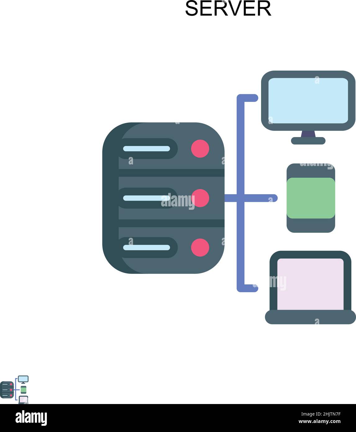 Icona vettore semplice server. Modello di disegno del simbolo di illustrazione per l'elemento dell'interfaccia utente mobile Web. Illustrazione Vettoriale