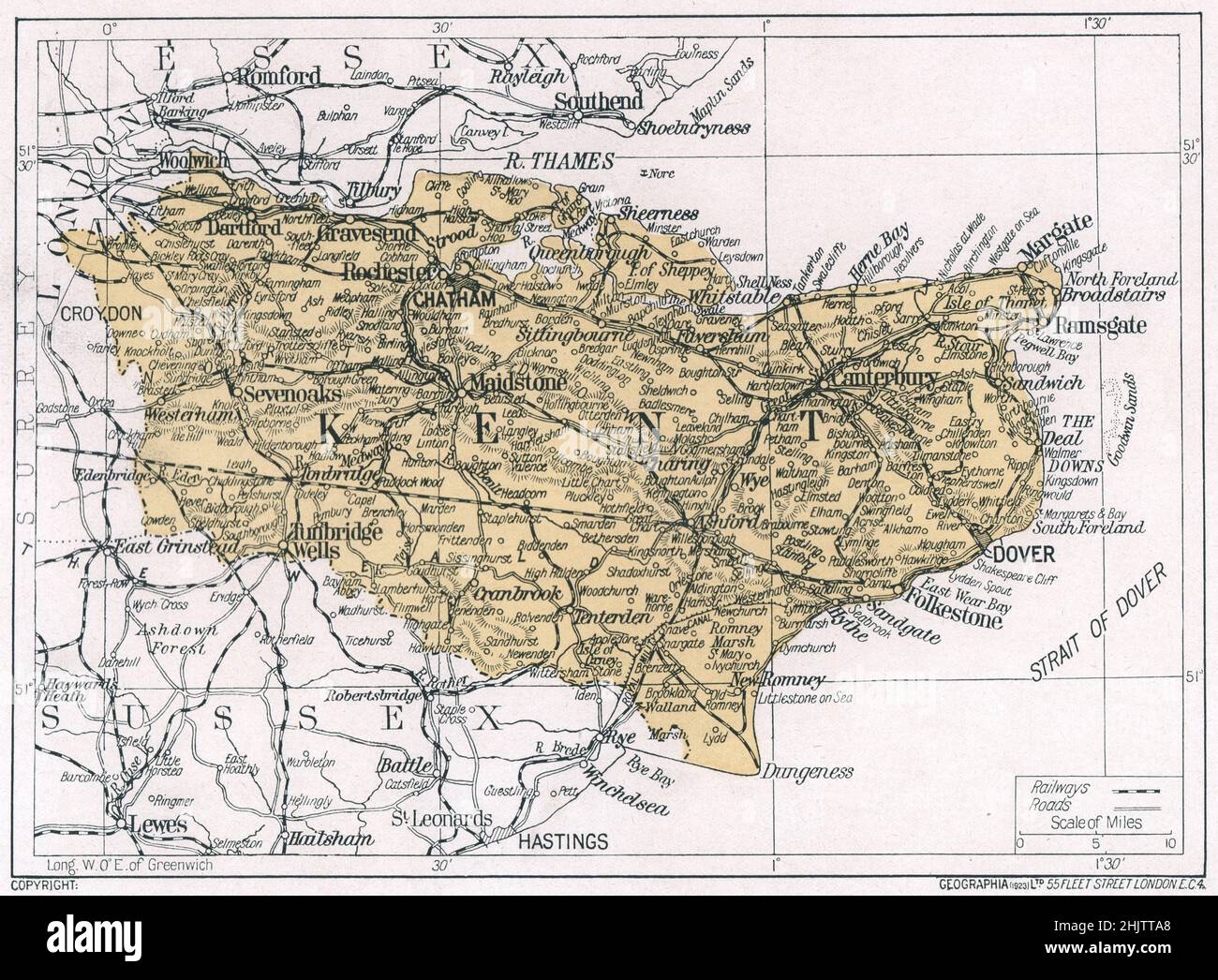 Mappa di Kent (1913) Foto Stock