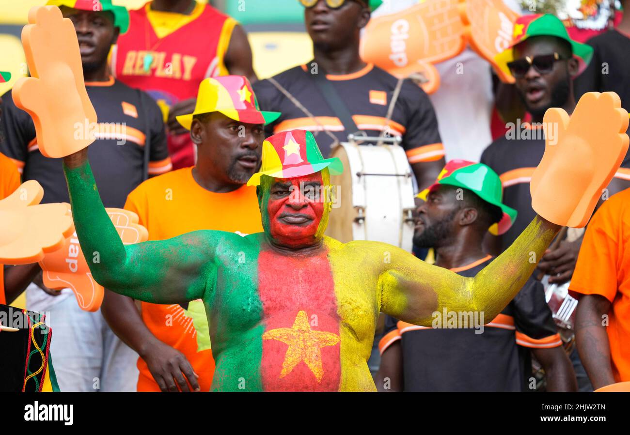 Yaoundé, Camerun, 13 gennaio 2022: Tifosi durante il Camerun vs Etiopia Africa Cup of Nations allo Stadio Olembe. Prezzo Kim/CSM. Foto Stock