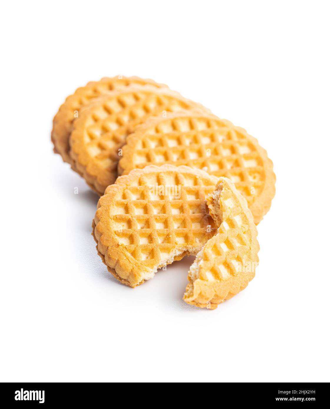 Biscotti al burro. Biscotti dolci isolati su sfondo bianco. Foto Stock