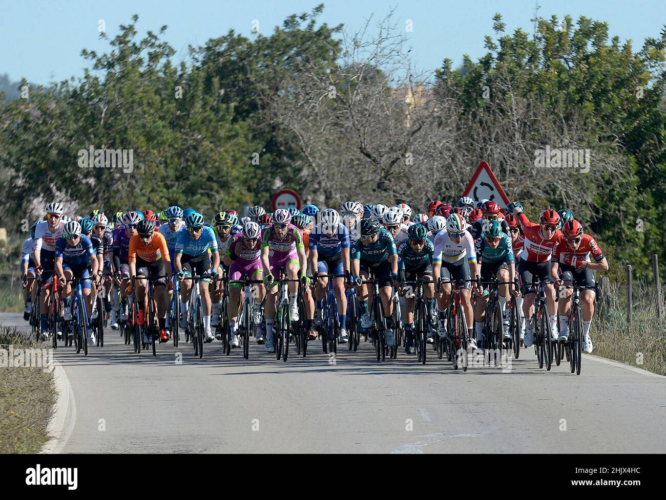 Ciclisti professionisti di tutto il mondo durante il Challenge Mallorca Vuelta Ciclista, girando per Mallorca nell'edizione 2022. Foto Stock