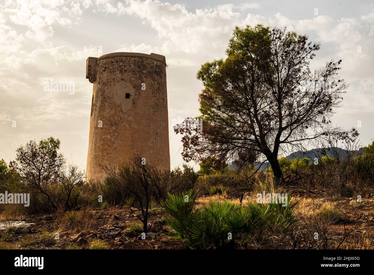 Torre de Maro, una torre di guardia costiera del 16th secolo nel comune di Nerja, Parco Naturale delle scogliere di Maro-Cerro Gordo, Andalusia, Spagna Foto Stock