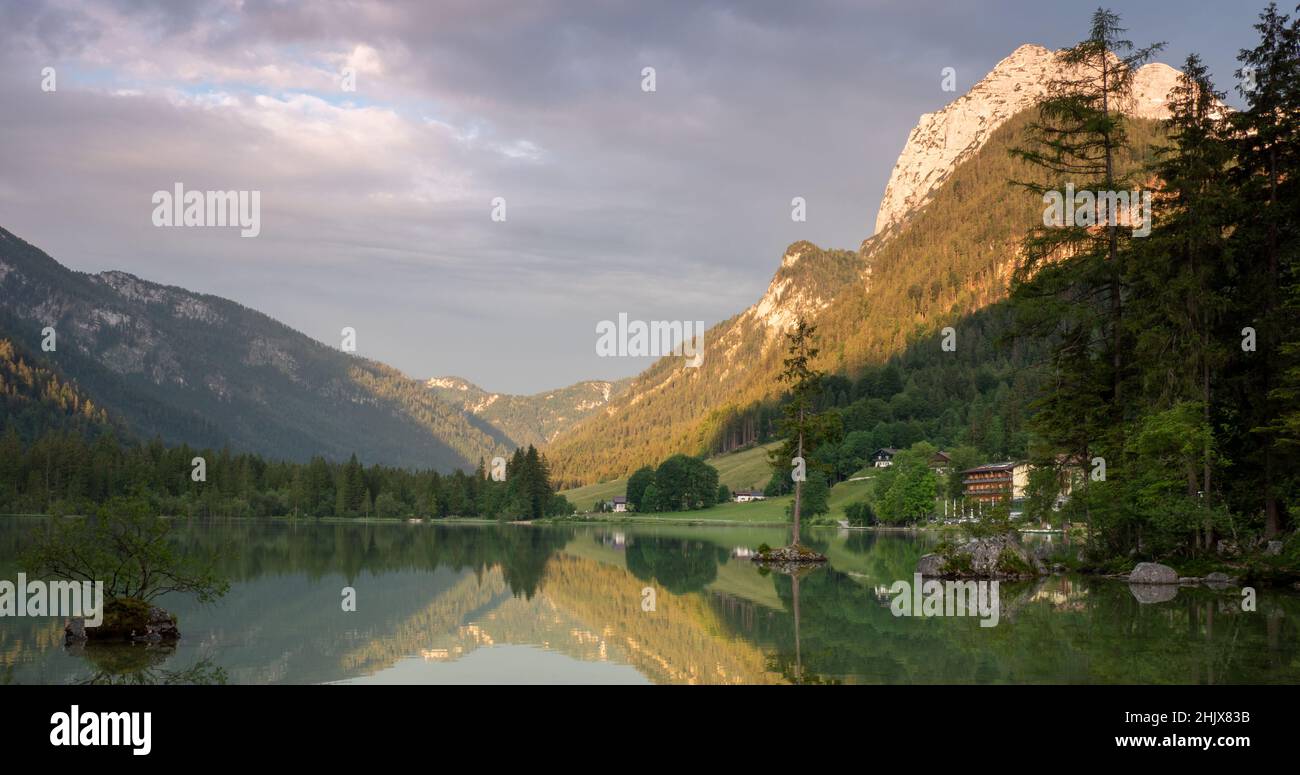 Panorama Hintersee a Berchtesgaden vicino Ramsau Foto Stock