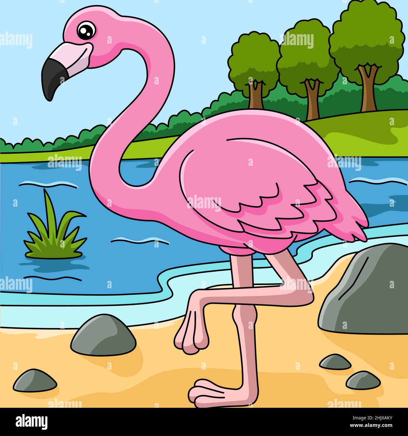 Flamingo Cartoon Vector Illustrazione colorata Illustrazione Vettoriale