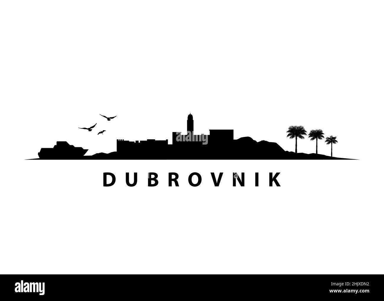 Dubrovnik Croazia Città Skyline Paesaggio Black Vector Shape Silhouette Graphic Illustrazione Vettoriale
