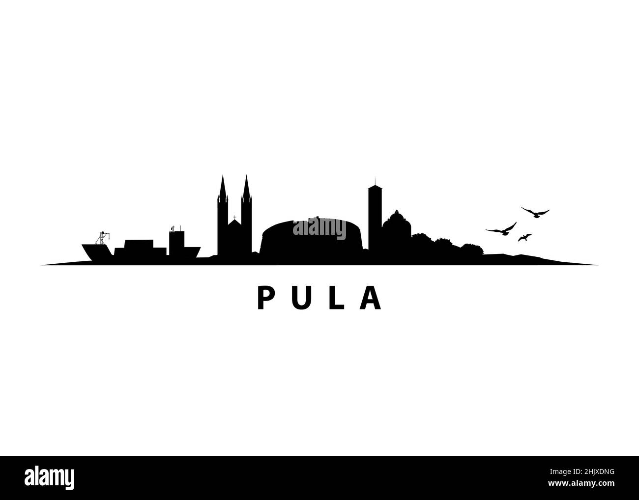 Pula Croazia City Skyline Paesaggio Black Shape Silhouette Graphic Illustrazione Vettoriale